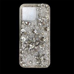 Silver Rhinestone iPhone 16 Pro Max Case with Camera Cutout